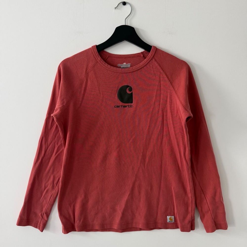 Carhartt for Women Long Sleeve Graphic T-Shirt Red Cotton Raglan WK020 Medium